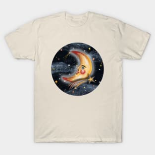 Crescent Moon Man with Shooting Stars T-Shirt